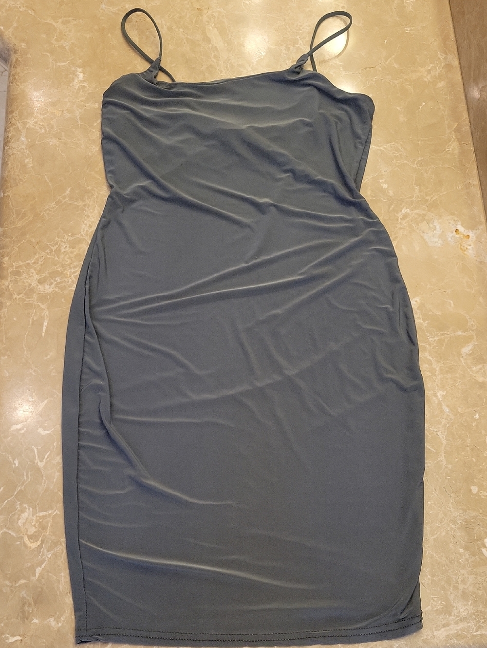 PrettyLittleThing Olive Green Mini Slip Dress with Spaghetti Straps, SZ 6